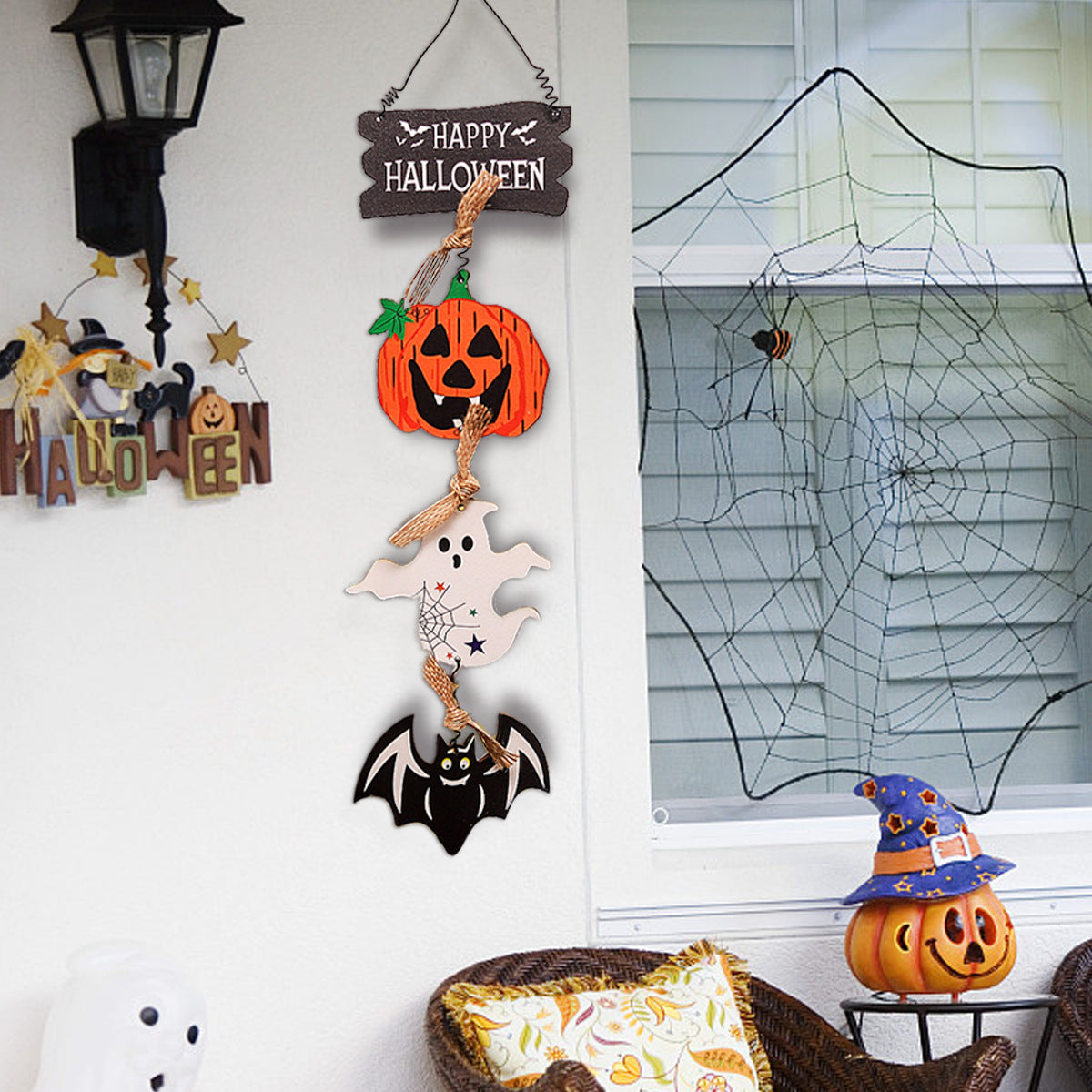 Wholesale Halloween Pumpkin Spooky Wooden Bat Door Plate Hanging Decoration